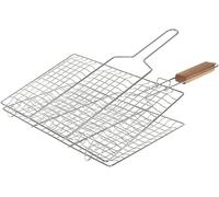 Grille de Barbecue Double Quadrillé Inox Poignée Bois Argent , 22 x 34 cm