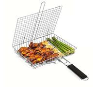 Grille de barbecue pliable et épaisse en acier inoxydable, grande capacité for griller du poulet, panier avec poignée