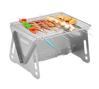 Grille de Barbecue Pliable Foyer de Feu de Camp Portable Barbecue au Charbon de Bois Relevable, Foyer Acier Inoxydable pour Camping Pique-Nique Jardin avec Sac, Grille d'extérieur Pliante