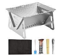 Grille de barbecue pliante, grille de charbon pour barbecue portable pliable, grille de table compacte en acier inoxydable, grille pliante avec brosse et clip de barbecue extérieur