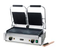 Hendi Gril de contact électrique double Panini – plaques lisses et rainurées, fonte émaillée, 3600W