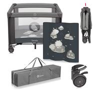 LIONELO BONNIE Parc Bébé jusqu'à 15 kg, de la Naissance à 36 mois, Accès Latéral Zippé, Filets Latéraux Aérés, Pliage Rapide, Roues Freinées, Sac de Transport (Grey)