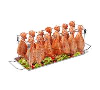 Grille de cuisse et aile de poulet avec plateau d'égouttement, 14 fentes pour barbecue, grille de cuisse de poulet en acier inoxydable pour fumoir, four, barbecue au charbon de bois