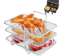 Grille de Cuisson à Trois Couches en Acier Inoxydable pour Friteuse à Air Ninja Foodi Dual Zone - Accessoire Multifonction Empilable Compatible avec AF300EU & AF400EU, Support Gril pour Piquet