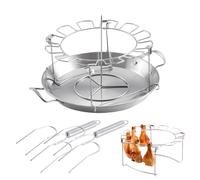 Grille de cuisson pour cuisses de poulet, grille de cuisson pour cuisses de poulet, support rond en acier inoxydable - 12 fentes - Support de baguettes de batterie antiadhésif avec bac de récupération
