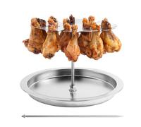 Grille de cuisson pour poulet - Support de barbecue avec pieds en métal, 15 compartiments, cadre de support à ailettes, bac récupérateur amovible | Accessoire de cuisine peu encombrant pour barbecues