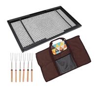 Grille de feu de camp pliante avec fourchette, en de cuisson extérieure légère et portable, peinture haute température, pieds pliables pour le camping, barbecue, terrasse (Grill de feu de camp