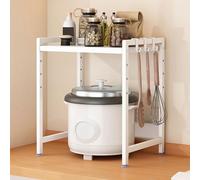 Grille de four à micro-ondes réglable en hauteur - En acier carbone blanc - Avec 3 crochets - Rangement robuste pour petits appareils électroménagers (40 cm)