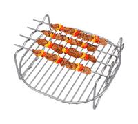 Grille de friteuse à air double couche - 15,5 x 7,2 cm - Grille métallique double couche empilable en acier inoxydable | Porte-friteuse à air comprimé avec brochettes pour hamburgers, ailes de poulet