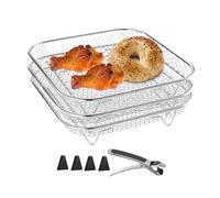 Grille de friteuse à air - Panier de gril empilable à 3 niveaux, support de cuisine en acier inoxydable, accessoires de four vapeur avec pince de préhension | Accessoire de friteuse multifonction pour