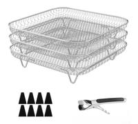 Grille de friteuse empilable, plateau en acier inoxydable de 20,3 cm pour une cuisson efficace, design à 3 couches pour déshydrater les aliments, compatible avec la plupart des friteuses à air