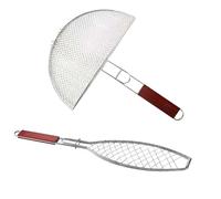 Grille de poisson en acier inoxydable Grille de basket-ball en acier inoxydable, très sûr et durable, panier de grill barbecue en acier inoxydable avec poignée confortable, panier barbecue pour crevet