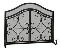HOMCOM Pare-feu cheminée, Grille de Protection pour cheminée, Panneau Unique en Maille d'acier, Sommet arqué, serviteur cheminée avec Double Porte magnétiques, 105 x 40 x 80,5 cm, Noir