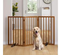 Grille de séparation autoportante extra haute de 81,3 cm de hauteur, 3 panneaux, en bois de bambou, avec 2 supports métalliques, portails autoportants pour l'intérieur avec charnière à 360 °, barrière