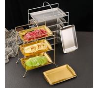 Grille de service rectangulaire multicouche pour barbecue en acier inoxydable 304 résistant à la rouille avec design portable (P)