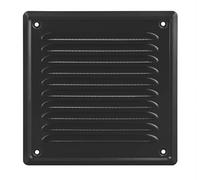 Grille de Ventilation Carrée 165 x 165 mm avec Filet anti-insectes. Grille d’ Aération à visser pour Sortie d’Air Intérieur ou Extérieur, Cheminée, Façade, Salle de bain, Cuisine. Métal coloris Noir.