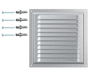 Grille de Ventilation en Acier Galvanisé avec Filet de Protection - Cache d’Aération Murale ou de Plafond - Métal Anticorrosion - Carrée 200 x 200 mm - Usage Intérieur Extérieur.