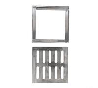 Grille de vidange en acier inoxydable avec cadre, couvercle de drainage extérieur robuste, antidérapant, à double rangée, pour jardin, terrasse, allée, allée, argenté, 150 x 150 x 20 x 2 mm