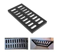 Grille de vidange en fonte robuste noire pour allée, terrasse et égout durable (25 x 50 cm)