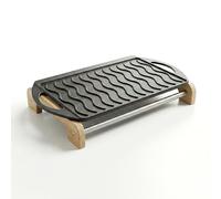 Grille en fonte émaillée réversible 2 en 1 - Série REVERSE | Côté ondulé + Côté lisse | Avec base en bois de hêtre FSC et aluminium | Pour cuisine et barbecue | 55 × 30 cm