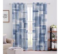 Grille Géométrique Bleue Rideau Salon 140L X 240Hcm Moderne Simple Doux Rideaux Opaque Rideau Thermique Rideaux Filtrage de la Lumière Oeillets pour Chambre et Salon 2 Panneaux