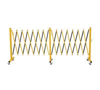 Grille industrielle à ciseaux extensible, 7 mètres, barricade métallique, chaîne de barrage facile à monter avec roulettes, grille de barrage mobile pour l'extérieur, barrage jaune et noir