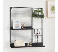 [en.casa] Grille Murale Polyvalente Panneau Perforé Organisateur de Bureau Pêle-Mêle Porte Photo Mural avec Étagères et Compartiment de Rangement Métal 70 x 60 x 11 cm Noir