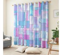 Grille Numérique Lot De 2 Rideaux Occultant Rectangles Géométriques Rideau à Oeillets, Bleu Rose Salon Rideaux Isolation Thermique Occultants pour Chambre Salon Maison Bureau L 85 X H 200 cm