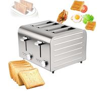 Grille-pain 2/4/6 Entièrement Automatique, Grille-pain Escamotable avec Fonctions de Dégivrage/réchauffage/annulation, Grille-pain Commercial en Acier Inoxydable avec Fentes Indépendantes Et Ext 4PCS