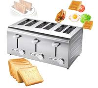 Grille-pain 2/4/6 Entièrement Automatique, Grille-pain Escamotable avec Fonctions de Dégivrage/réchauffage/annulation, Grille-pain Commercial en Acier Inoxydable avec Fentes Indépendantes Et Ext 6PCS