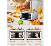 Grille Pain 4 Fentes Avec Tactile Contrôle Dual Indépendant, Toaster Fonction Décongeler/Réchauffer/Annuler/Mémoire/Décompte Du Tem