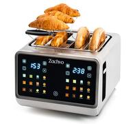 Grille-pain 4 tranches avec écran tactile & compte à rebours - long grille-pain en acier inoxydable avec 2 zones de température indépendantes, fentes extra larges de 3,7 cm, 6 modes de cuisson