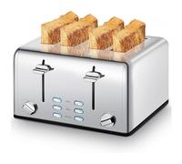 Grille-Pain 4 tranches, Grille-Pain en Acier Inoxydable avec Fentes Extra Larges, Fonction Bagel/décongélation/Annulation, Double Panneau de Commande avec 6 réglages de brunissage du Pain.
