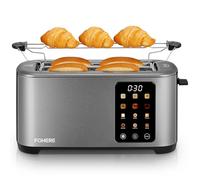 Grille Pain 4 Tranches, Longue Fente Toaster avec écran Tactile, 9 Niveaux de Dorage, 3 Types de Pain, Inox Grille Pain, Tiroir Ramasse Miettes Amovible, D'annulation/Décongélation/Réchauffage, Gris