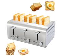 Grille-pain 6 tranches, professionnel en acier inoxydable avec fonction décongélation, 7 niveaux de cuisson, ouverture automatique, 3 interrupteurs de commande
