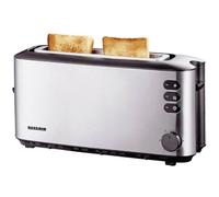 SEVERIN Grille-pain automatique 1 000 W, Toaster compact 1 fente jusqu'à 2 tranches, Grille-pain électrique avec réglage du degré de brunissage & fonction décongélation, inox/noir, AT 2515