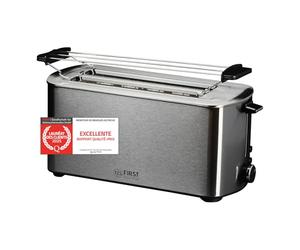 Grille-pain à fentes longues TZS First Austria, acier inoxydable, 4 tranches, 1400 W, avec chauffe-pain amovible, tiroir ramasse-miettes, centrage du pain grillé, revêtement anti-traces de doigts