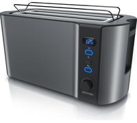 Grille-pain Arendo, 2 fentes longues, pour 4 tranches, 1500 W, fentes longues, support à petits pains, boîtier thermo-isolant, écran, gris