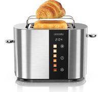 Grille-pain Arendo 2 tranches, acier inoxydable, 800W, écran avec indication du temps restant, support à petits pains, fonction de dégivrage, boîtier thermo-isolant, écran tactile, argenté