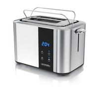 Grille-pain Arendo 2 tranches, fente longue, acier inoxydable, 850W,tactile, écran avec indication du temps restant, support à petits pains, fonction décongélation, boîtier thermo-isolant, argenté