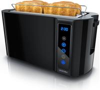 Grille-pain Arendo 4 tranches, fente longue, acier inoxydable, 1500W, tactile, écran avec affichage du temps restant, support à petits pains, fonction décongélation, boîtier thermo-isolant, noir-brill