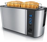 Grille-pain Arendo 4 tranches, fente longue, fente longue, acier inoxydable, 1500W, écran avec affichage du temps restant, support à petits pains, fonction dégivrage, boîtier thermo-isolant, argent/no