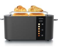Grille-pain Arendo 4 tranches, Grille-pain à fentes longues, Fente longue, Acier inoxydable, 1500W, Écran avec indication du temps restant, Support à petits pains, Fonction dégivrage, Boîtier thermo-i