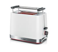 Grille-pain Bosch TAT4M221 2 tranches 950W, corps en acier inoxydable, contrôle variable du brunissement, fonctions réchauffage et décongélation, blanc