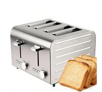 Grille-pain commercial 2/4/6 tranches pour restaurant, machine à pain en acier inoxydable, avec 7 niveaux de brunissage, ouverture automatique, fentes extra larges de 3,8 cm, bac à miettes a 4-pieces