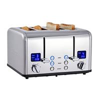 Grille-pain CUSIMAX 4 tranches Affichage LED avec fente extra large, 6 commandes de couleur de brunissement, décongélation, réchauffage, annulation, ramasse-miettes amovible, acier inoxydable argenté