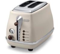 Grille pain - Delonghi - Icona Vintage - 2 tranches - 6 positions - Beige brillant / Base et poignée Chocolat