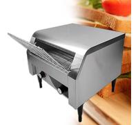 Grille-pain industriel robuste à convoyeur en acier inoxydable avec double résistance et 7 vitesses, idéal pour bagels, croissants, restaurants, boulangeries et cafés, capacité de 450 pièces/heure.