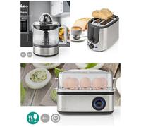 Grille-pain INOX - Pack déjeuner - Cuiseur à œufs - 1000W - 2 tranches - Presse-agrumes INOX