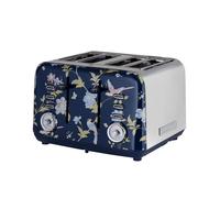 VQ Laura Ashley Grille-Pain 4-Tranches Vintage Inox Elveden Navy | Modes de Chauffage, Décongélation et Réchauffage Réglables, Support Réchauffage Croissants